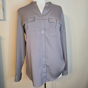 Calvin Klein long-sleeve button-down blouse Grey Size small